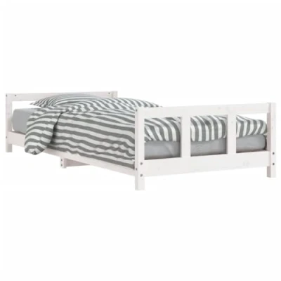 Image of vidaXL Kids Bed Frame Solid Wood Pine Construction, Stylish White Finish, Low Ground Design, with Headboard and Footboard Ideal For Children Above 4 Years 90x200 cm