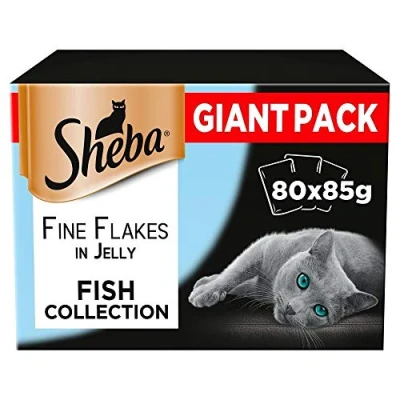 Image of Sheba Fine Flakes Cat Food Pouches Fish Collection in Jelly 80 x 85g