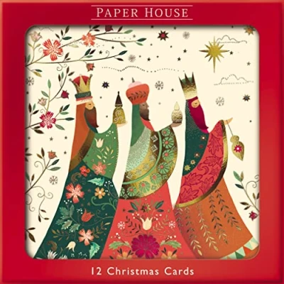 Image of Box of 12 Kings &amp; Angel Luxury Foiled Christmas Cards in 2 Designs Boxed Xmas XOM0002