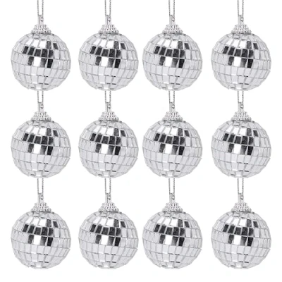 Image of Christmas Concepts® Pack of 12 40mm (1.6&quot;) Mirror Disco Baubles Tree Decorations (Silver)