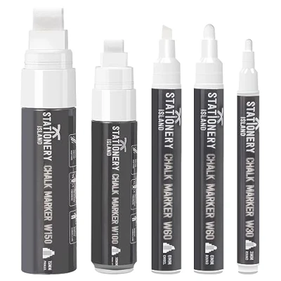Image of STATIONERY ISLAND White Chalk Pens for Blackboard, Liquid Markers Chalkboard and Glass, Wipeable Marker Window Drawing