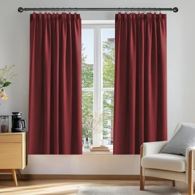 Image of Deconovo Super Soft Curtains Thermal Insulated Pencil Pleat Blackout for Livingroom 46 x 54 Red Two Panels