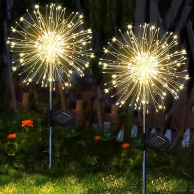 Image of yowin Solar Garden Firework Lights 2 Pack 120 LED Christmas Decorations, Firefly Stake 8 Modes Allium Lights, Outdoor Waterproof Starburst for Xmas Pathway Patio