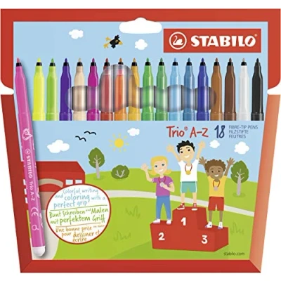 Image of Fibre Tip Pen with Triangular Grip Zone STABILO Trio A Z Pack of 18 Assorted Colours including 3 Neon