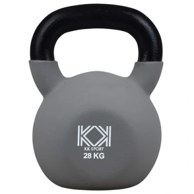 Image of KK Kettlebells Cast Iron Neoprene Coated Weights Lifting Strength Training Home Gym Exercise (Grey 28kg)