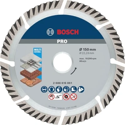 Image of Bosch 1x PRO Multi Material Diamond Cutting Disc for Bore 22.23 and Large Angle Grinders (for concrete, Reinforced Ø 150 mm, Professional Accessory Grinder)