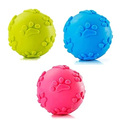 Image of GEFAEJIFO Pack of 3 Dog Toy Ball, Squeaky Chew Balls, Rubber, Floating Ball (Blue, Pink, Green)