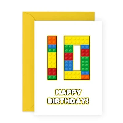 Image of Central 23 Boys Birthday Cards 10 Year Old Building Block Tenth Bday Gifts For Grandson Nephew Happy 10th Kids Comes With Sticker