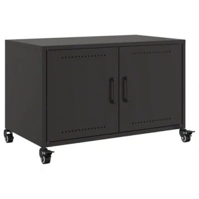 Image of vidaXL TV Cabinet Stand Unit Black Steel Media Console with Shelves &amp; Door, 68x39x43.5 cm