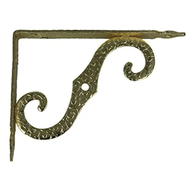 Image of Amig Wall Shelf pick Metal bracket for shelves Angle support Steel Gold color Size: 100x90 mm Recommended max. Weight: 75 Kg