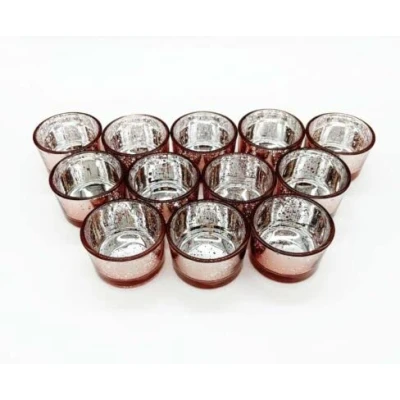 Image of Set of 12 Mercury Glass Tea Light Holders Candle Votive Wedding Decoration 3.3 CM H (ROSE GOLD)