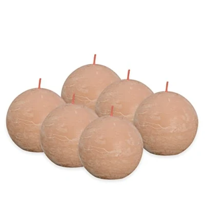 Image of Bolsius Rustic Ball Candle Light Pink Pack of 6 Diameter 7.6 cm Decorative Length Burning Time 25 Hours Unscented Contains Natural Plant Wax Without Palm Oil