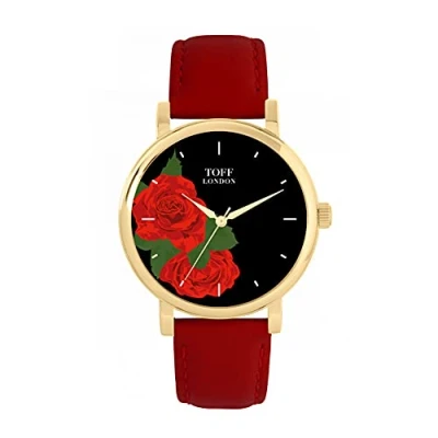 Image of Toff London Ladies Red Rose Flower Watch