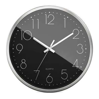 Image of Mebus wall clock, Plastic Aluminium, Silver/black, 30 cm