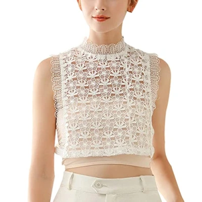 Image of LoudSung Detachable Half Shirt Blouse False Collar Elegant Fake Floral Lace for Women Girls