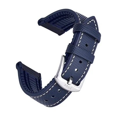 Image of Max Hybrid Premium FKM Rubber &amp; TPU Replacement Watch Strap Compatible with Traditional Watches and Smartwatch 20mm, 22mm Black, Blue, Orange (20mm, Blue White Stitch)