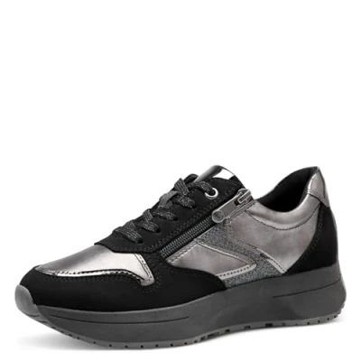 Image of MARCO TOZZI Women&#039;s Laced Trainers 2 23722 43 Sneaker, Black (Black Comb), 5 UK