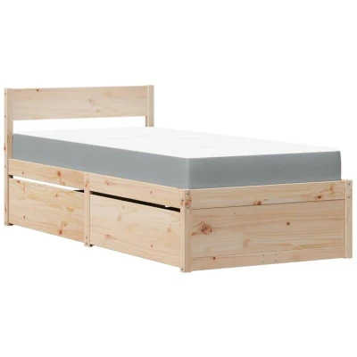 Image of vidaXL Bed with Drawers and Mattress 90x190 cm Single Solid Wood Pine