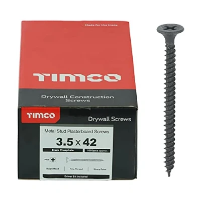 Image of TimCo,3.5x42 00042DRY PH2 Philips Drywall Screw 3.5 x 42 Black (Box of 1000)