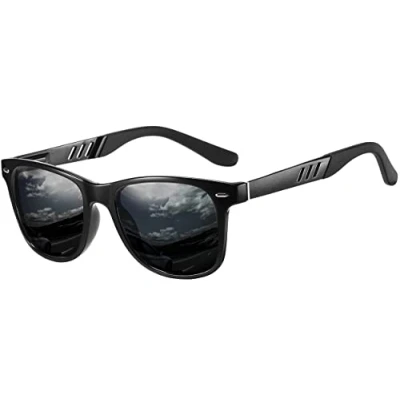 Image of Tolumo Retro Polarized Sunglasses Men Women Al Mg Metal Leg TR90 Ultra Light Frame UV400 For Golf Fishing Driving T575 Black Grey