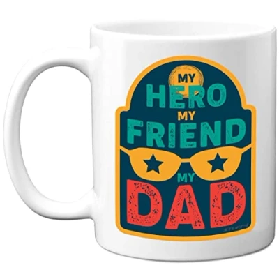 Image of Fathers Day Mug Gifts My Hero, Friend, Dad Birthday Present from Son Daughter, Christmas Daddy Mug, Secret Santa Gift, 11oz Ceramic Dishwasher Safe Coffee Mugs Cup