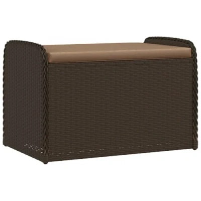 Image of vidaXL Storage Bench with Cushion Brown Poly Rattan Outdoor Box Water Resistant Bag/Comfortable Seat For Garden, Patio, Deck 80x51x52 cm