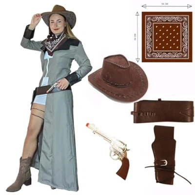 Image of SoWest Cowgirl Fancy Dress, Costume Women, Cow Girl Outfit, Adult Costume, Cowboy Women (Brown, Small)