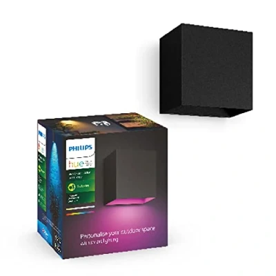Image of Philips Hue White and Color Ambiance Resonate Outdoor Wall Light, Dimmable, 16 Million Colours, Controllable via App, Compatible with Amazon Alexa (Echo, Echo Dot)