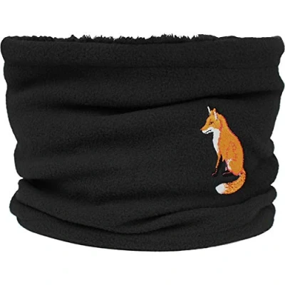 Image of TeddyTs Women&#039;s Embroidered Fox Fleece Snood Scarf (Black)
