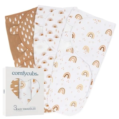 Image of Comfy Cubs Baby Blanket, Swaddle Blanket 0 3 months, Newborn Essentials, Infant Sleep Sack Wrap, 100% Breathable Cotton, Boy Girl, Adjustable Pack (Rainbow Bohemian, Small Medium)