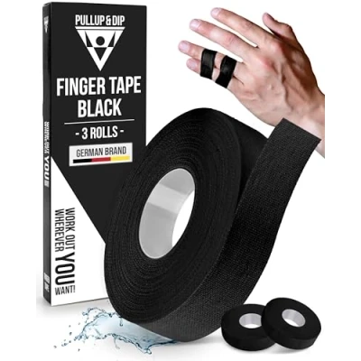 Image of Finger Tape Sports Extra Strong Adhesive, 3 Rolls Athletic for Fingers, Skin Friendly Tape, Weight Lifting, Volleyball Climbing, Basketball, (Black)