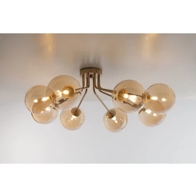 Image of Honey Multi Arm Semi Flush Ceiling Globe Pendant, Brass Satin With Champagne Diffusers, G9