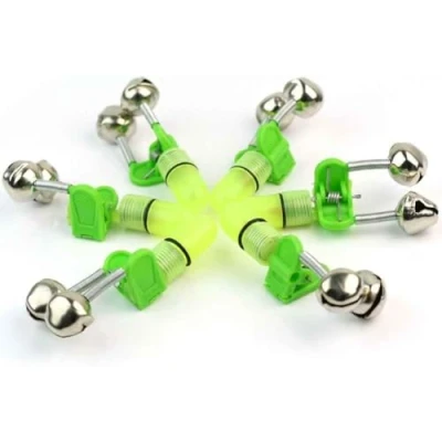 Image of Fishing Rod Tip Bite Alert Alarm, 3Pcs Twin Bells with Night LED Light Lamp Bite, Green Indicators Hunting and Fishing, Accessories