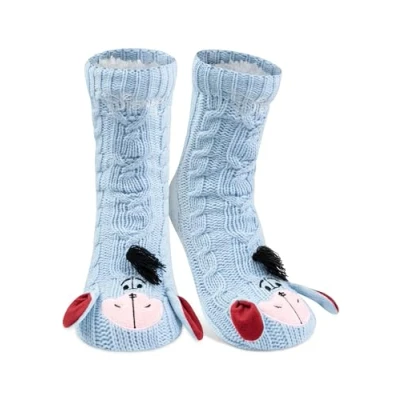 Image of Disney Eeyore Donkey Hut Socks Knitted House with Ears and Sherpa Lining for Women Winnie the Pooh Cuddly Fluffy Winter Warm One Size blue, 38/43 EU