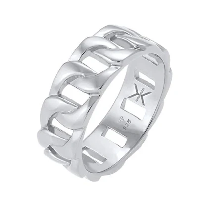 Image of Kuzzoi Solid men&#039;s ring (8 mm) in curb design, polished, band for men made of 925 Sterling silver, chunky chain look, size 54 66, 0611842020, Silver
