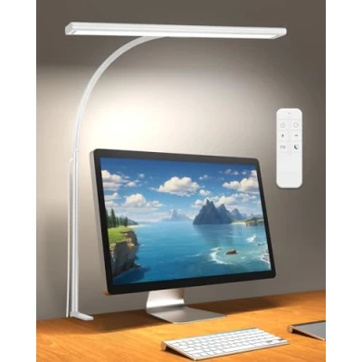 Image of iFalarila 2024 Version 160 LED Desk Lamp with Remote Super Bright Dimmable Clamp for Home Office 3 Colour Temperatures and 10 Brightness Levels, 10W USB Adapter