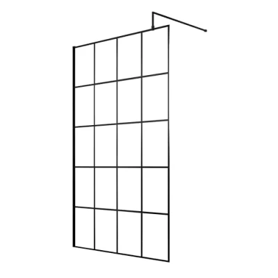 Image of Modern 8mm Toughened Safety Glass Black Framed Wetroom Screen 1950 x 1100 14mm