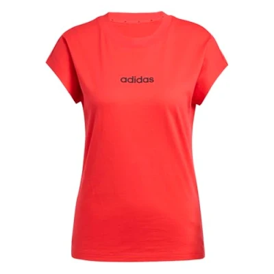 Image of adidas Women&#039;s Essentials Linear Cotton T Shirt, Pure Ruby/Black, M