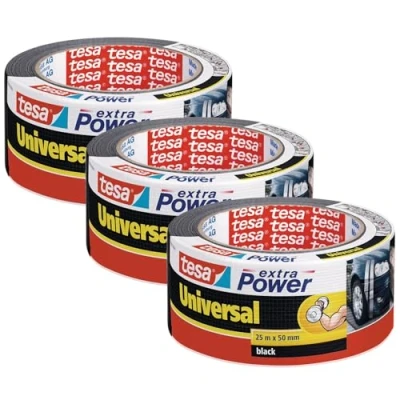 Image of tesa extra Power Universal Fabric Reinforced Duct Tape for Repairing, Fastening, Bundling, Reinforcing or Sealing Black 3x 25 m x 50 mm