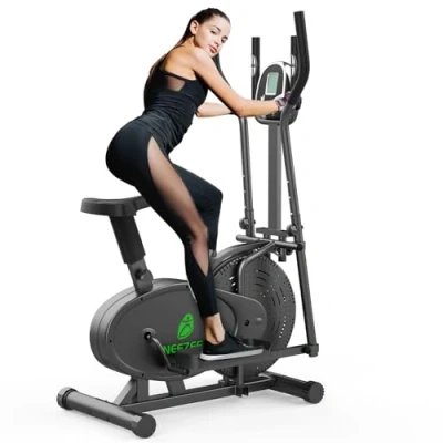 Image of Elliptical Cross Trainer, Neezee 2 in 1 Trainer Exercise Bike with Pulse Sensor, LCD Monitor and Adjustable Seat, Max Weight 120kg, Upgraded Resistance for Home Use