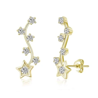Image of Philip Jones Gold Plated Star Climber Earrings Created with Zircondia® Crystals