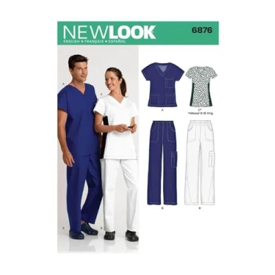 Image of New Look Sewing Pattern 6876: Miss/Men Scrubs, Size A, Paper, Multicolor