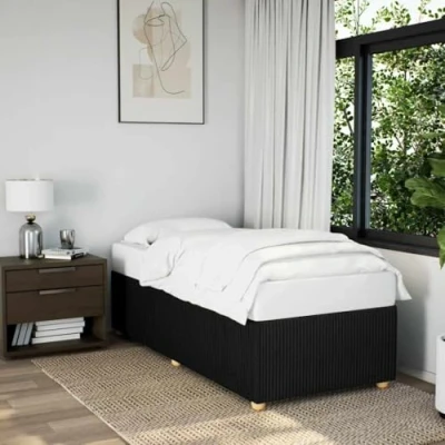 Image of vidaXL single fabric bed frame black polyester modern bedroom mattress foundation/bedstead 190x90x46 cm