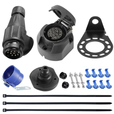 Image of SPARKMOTO 13 Pin Trailer Plug Socket,12V Waterproof Socket With Complete Installation Accessories For Cars Caravan Tow bar Towing Boat Connector(Long)