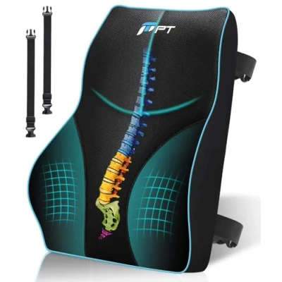 Image of Sotor Pillow, Memory Foam Back Support Cushion Lumbar for Office Chair, Car Seat, Recliner, with Extension Strap and Carry Bag Black