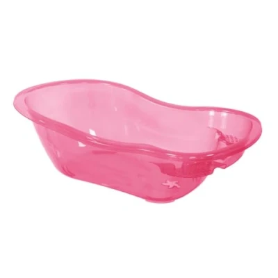 Image of simpa 50L 50 Litre Large Transparent Pink Plastic Baby Bath Tub with Integrated Plug Hole