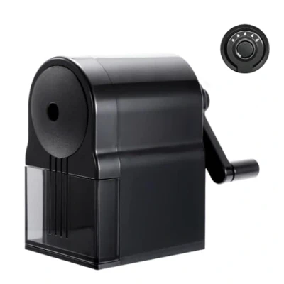 Image of Manual Pencil Sharpener, Desktop Sharpener with Container, 5 Gears Adjustable Handheld for Kids Adults Artists School Home Office Supplies, Black