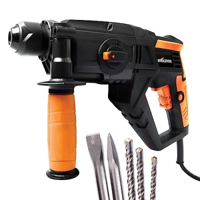 Image of Evolution Power Tools SDS4 800 Hammer Drill 4 Functions Drill, Chisel, Rotation, Hammer, 5 x Attachments Included (110 V)