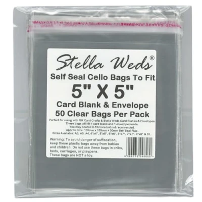 Image of Clear Self Seal Bags To Fit 5x5 Card Blank &amp; Envelope x 50 Per Pack Cello Packing Bags, Cookies, Sweets, Gifts, Jewellery