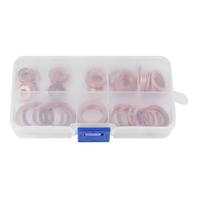 Image of Copper Washers, Sump Plug Washer Set, Solid Sealing Washers Assortment Kit, Oil Drain Gaskets with Storage Box (80Pcs)